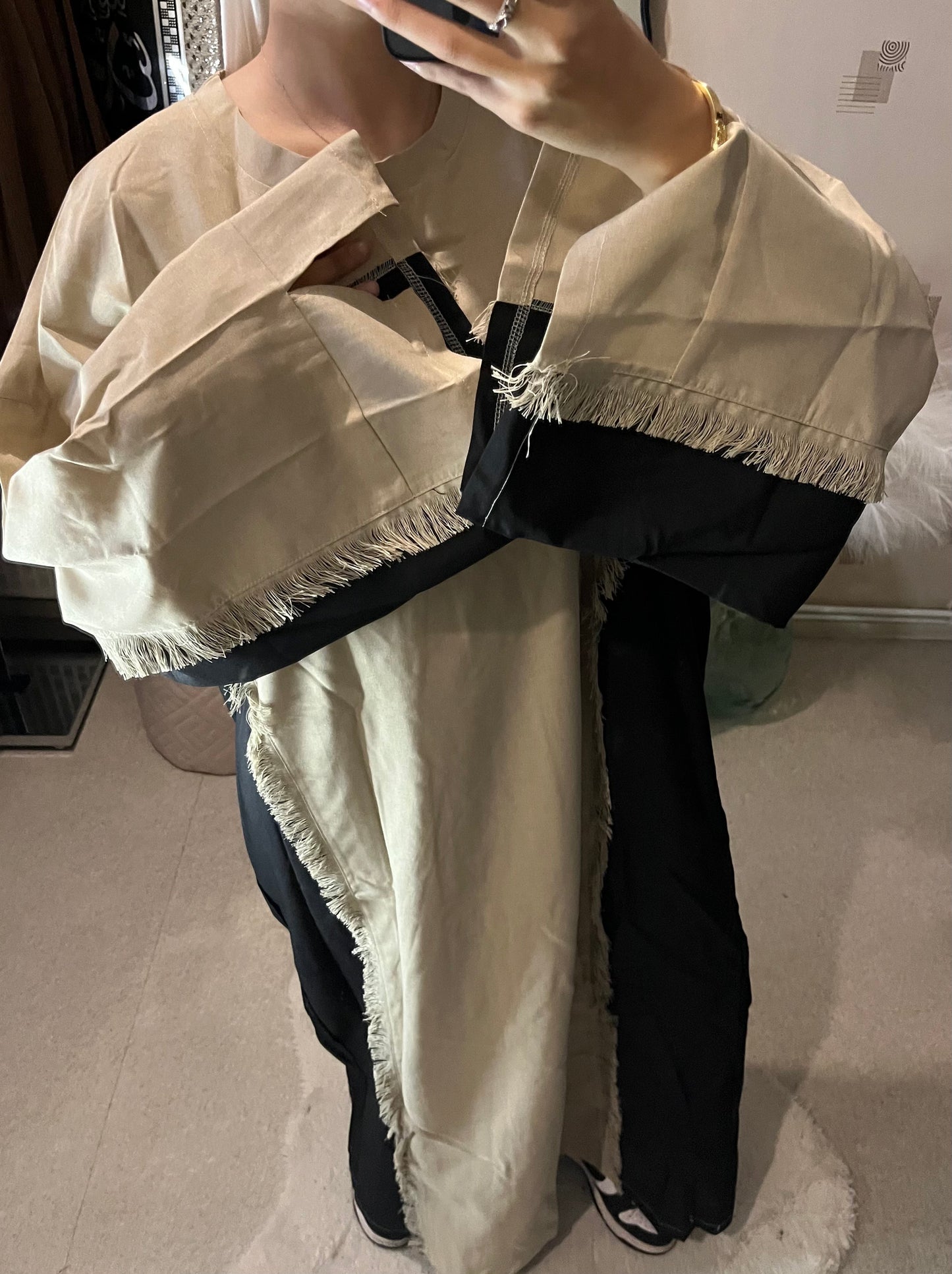 Abaya bicolore franges
