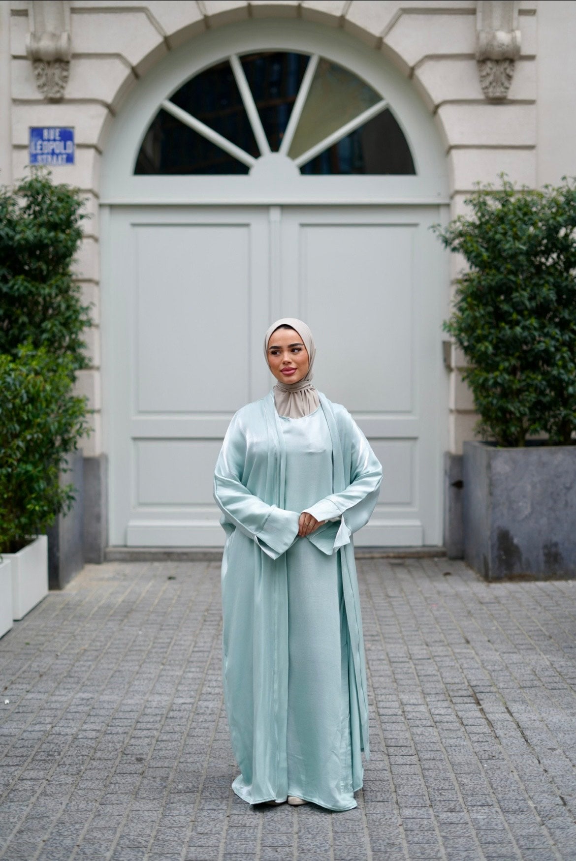 Set abaya kimono vert d'eau