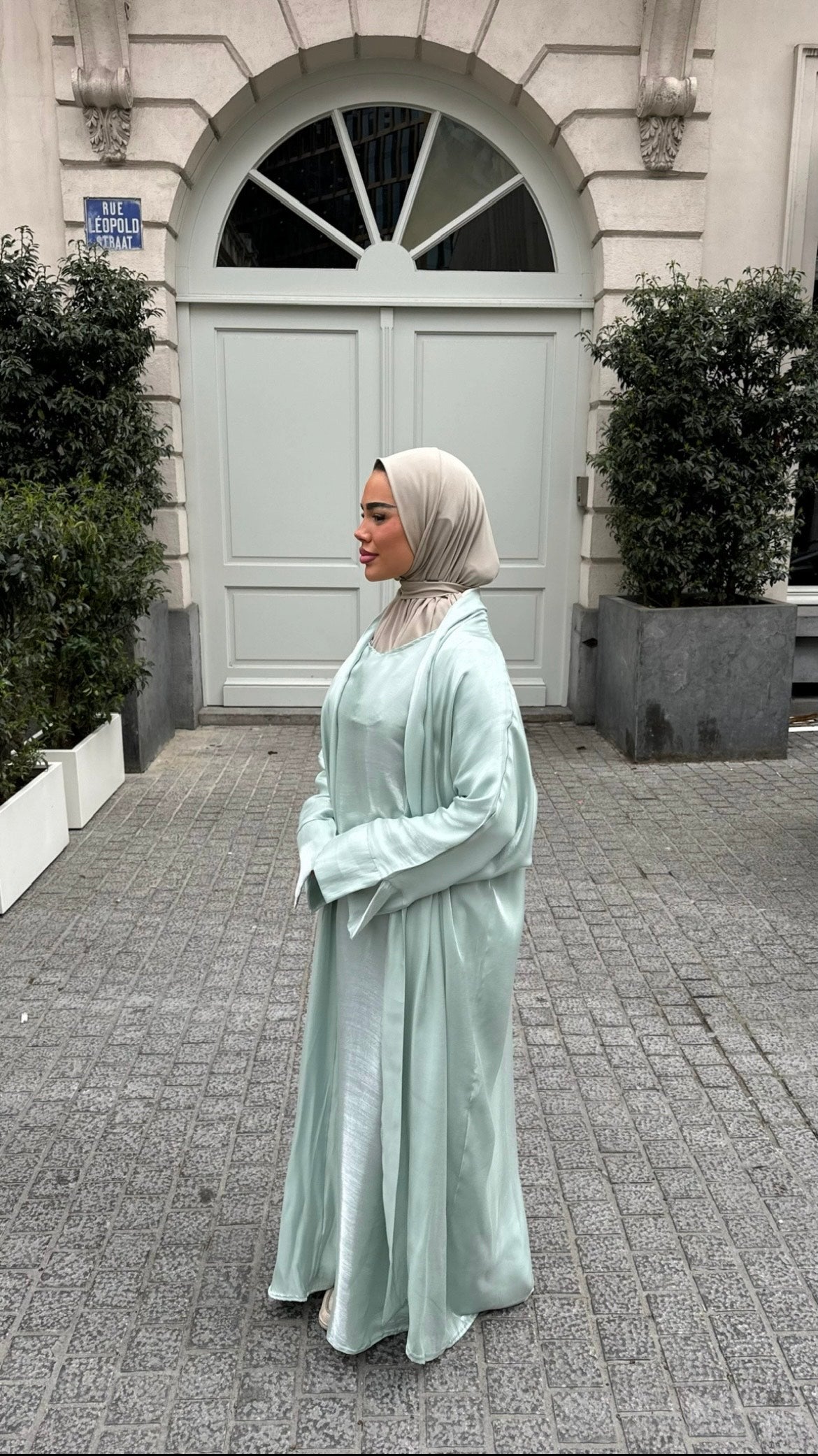 Set abaya kimono vert d'eau