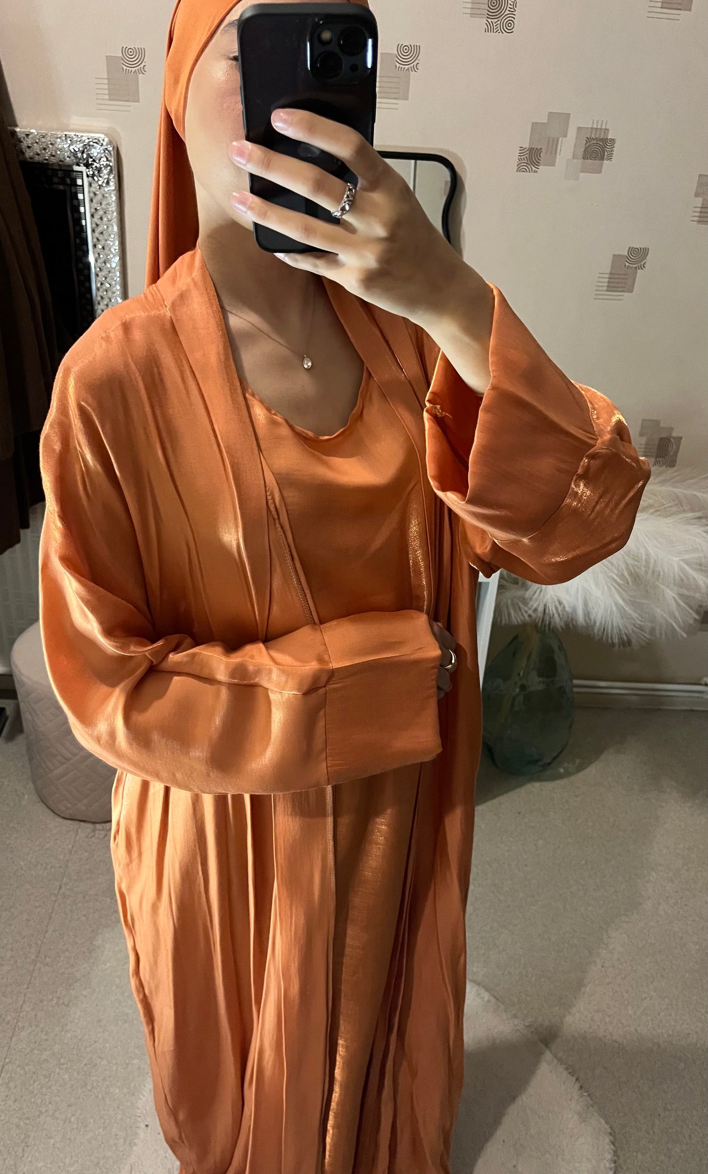 Set abaya kimono orange