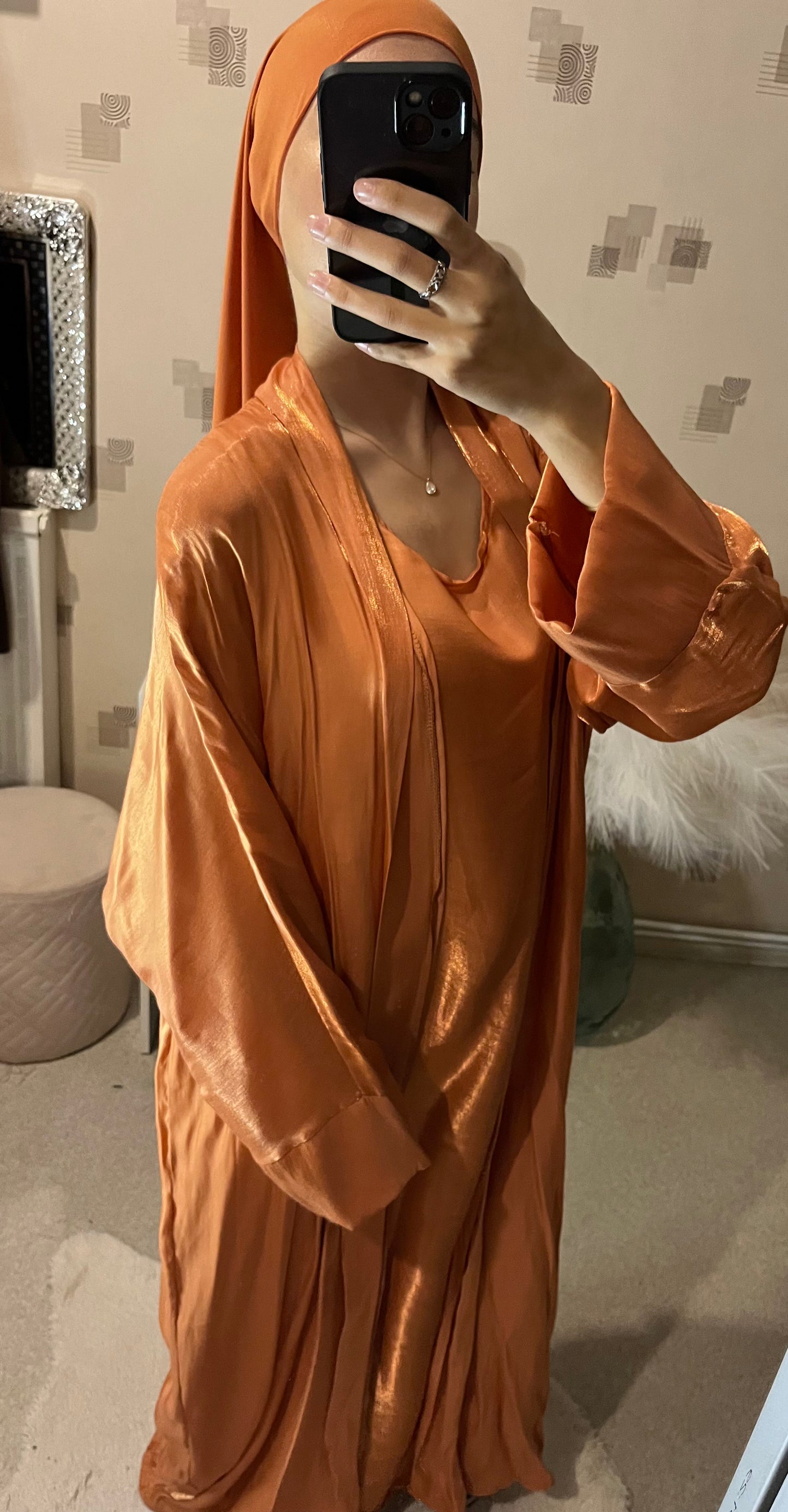 Set abaya kimono orange