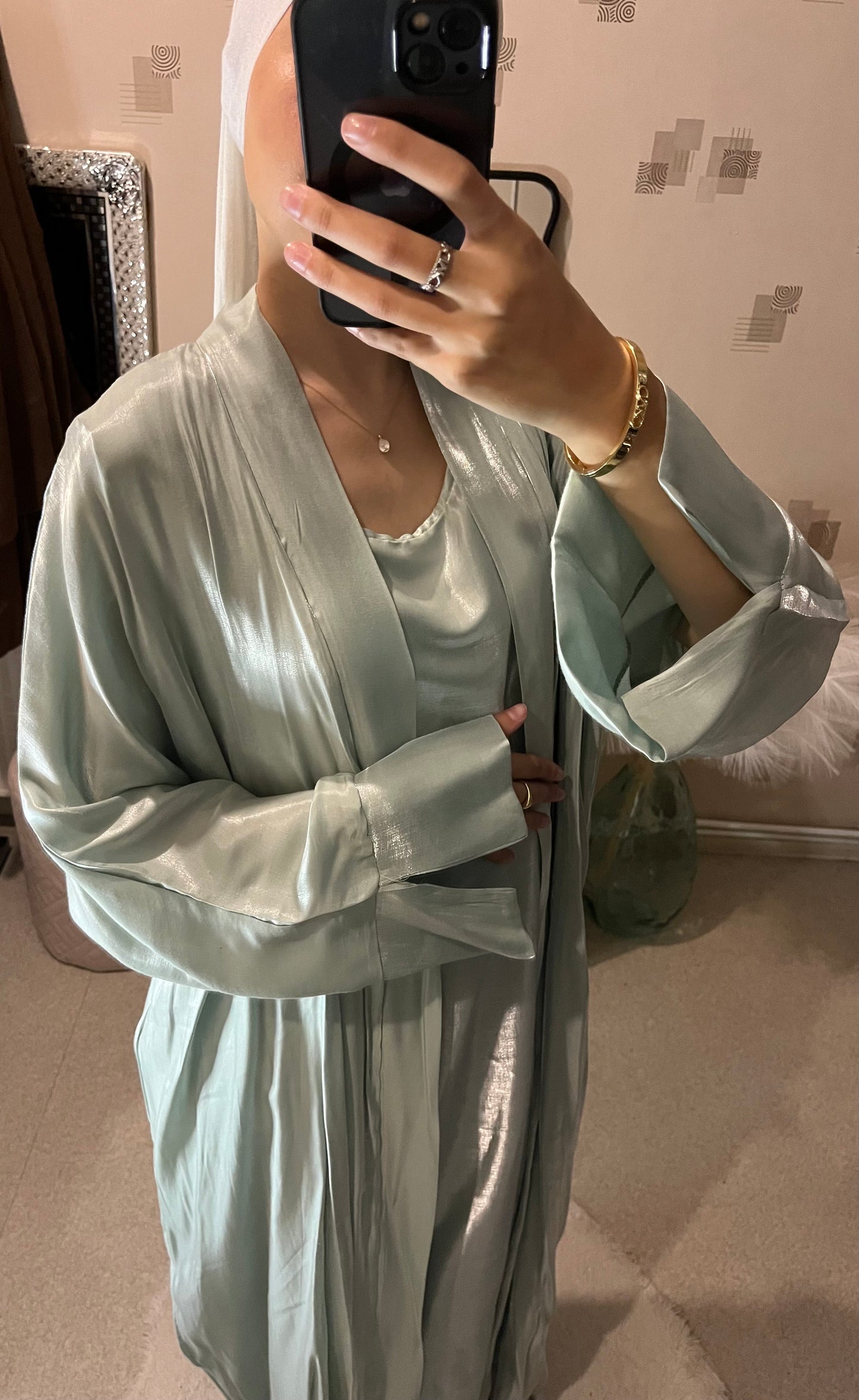 Set abaya kimono vert d'eau