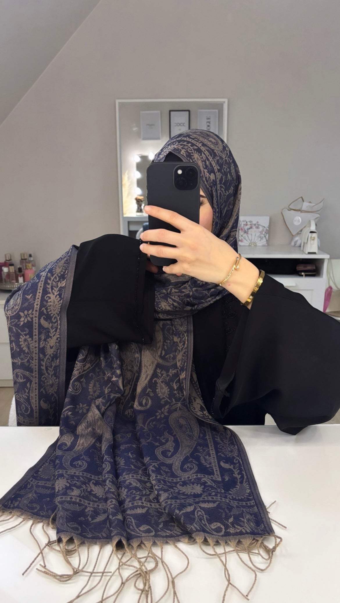 Voile pashmina bleu foncé
