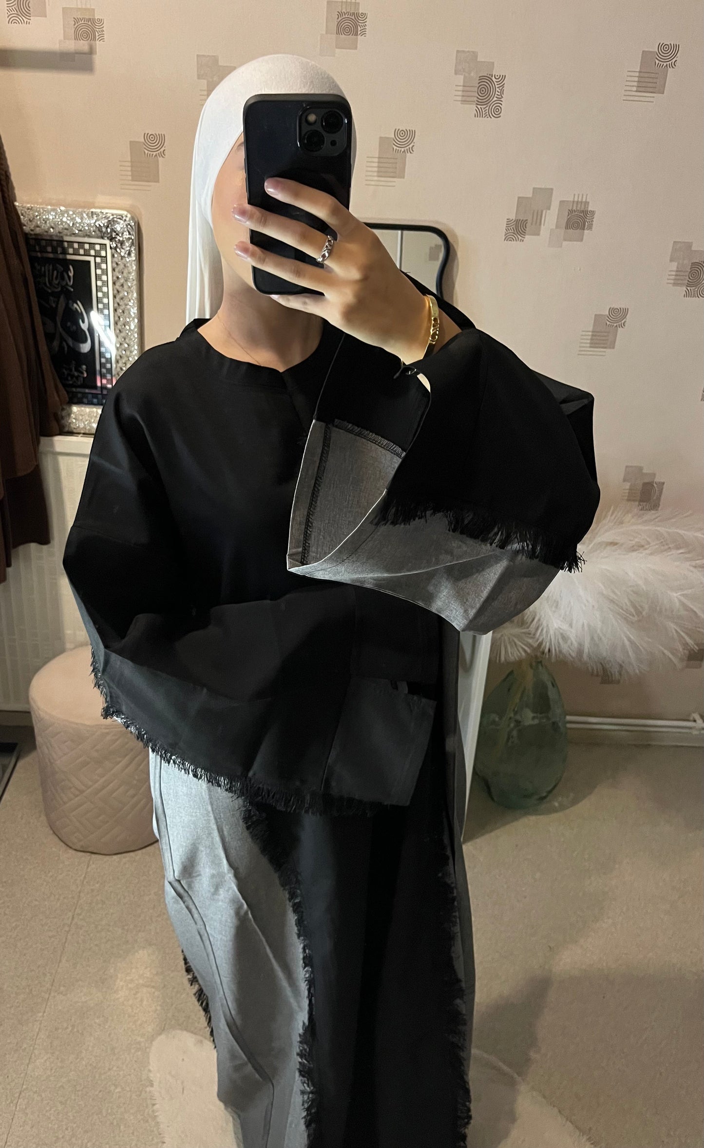 Abaya bicolore franges