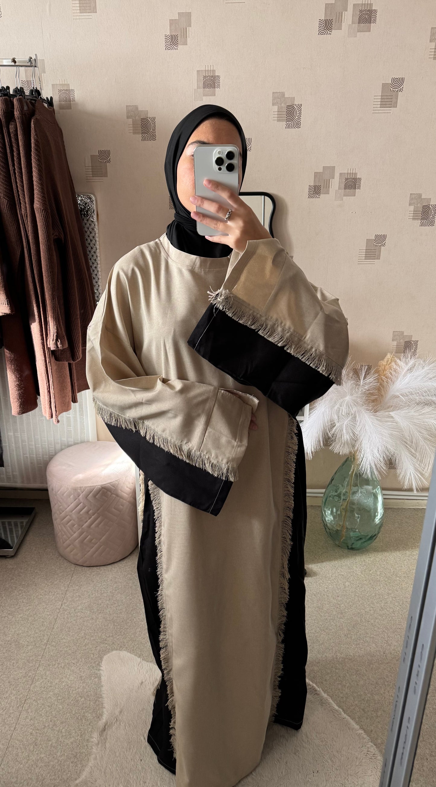 Abaya bicolore franges