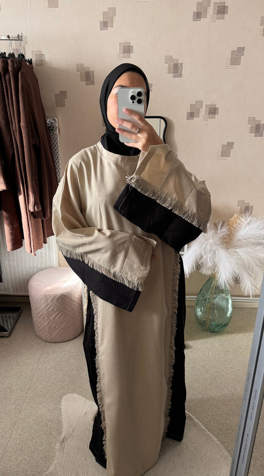 Abaya bicolore franges