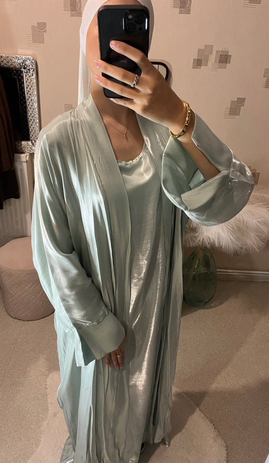 Set abaya kimono vert d'eau