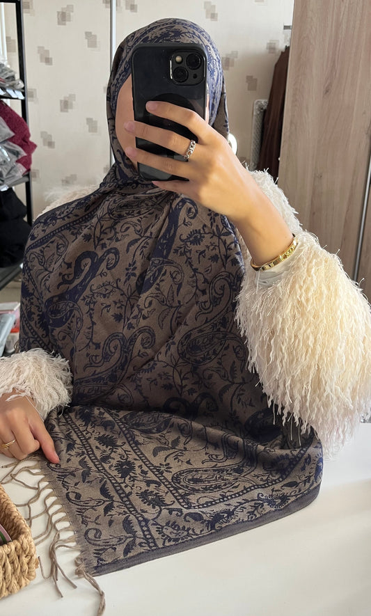Voile pashmina bleu foncé